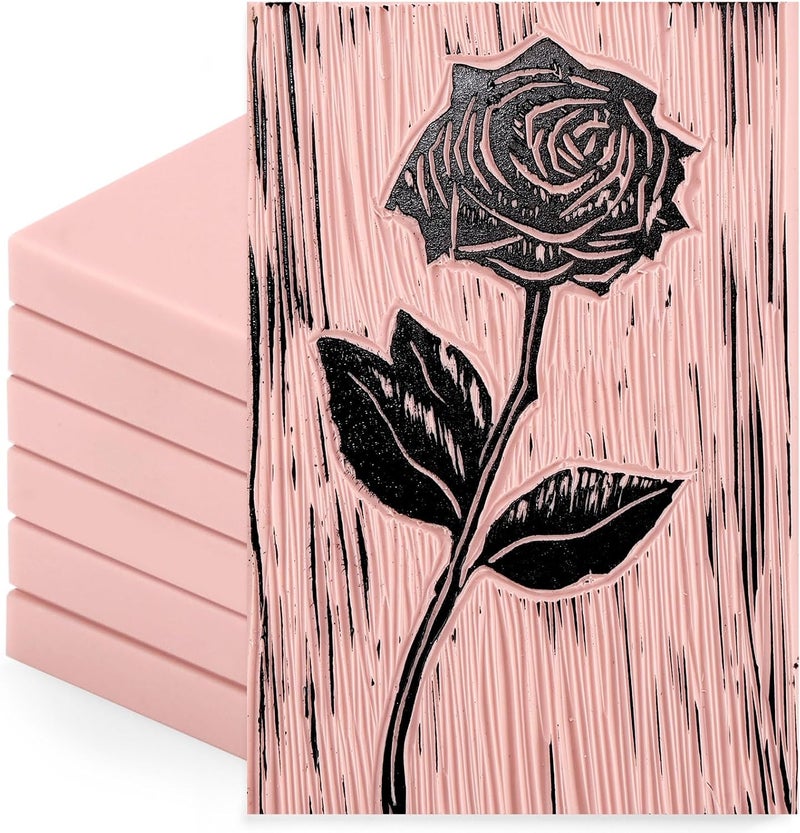 Bobblebro Linoleum Blocks for Printmaking Supplies - 6PCS 8”x6”Rubber Linocut Block Printing Kit for Stamp Carving, Soft Relief Printing Linoleum for DIY Crafts & Art Projects - Image 1